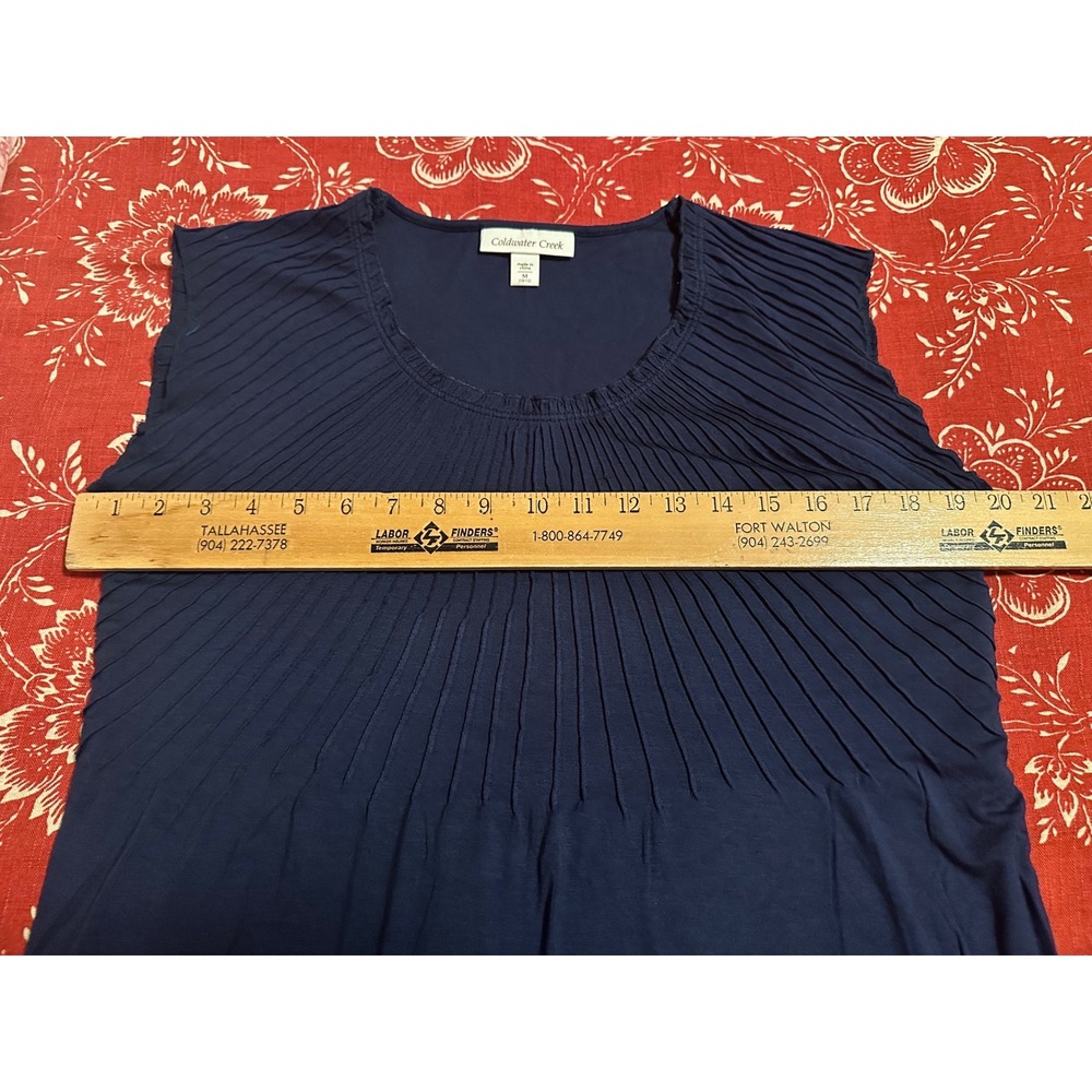 Coldwater Creek Navy Blue Pleat Detail Knit Dress Sleeveless M 10/12 Comfy New - Picture 6 of 9